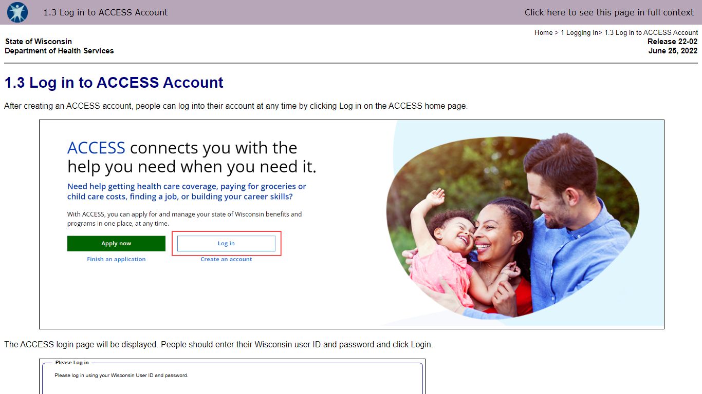 1.3 Log in to ACCESS Account - Wisconsin
